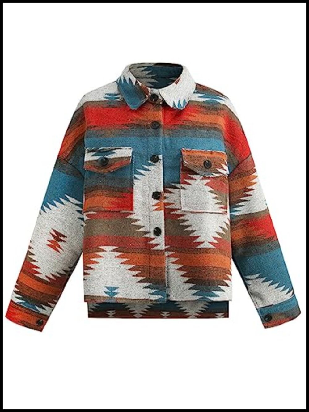 VIEWON Womens Aztec Print Shacket Button Down Western Long Sleeve Casual Tops